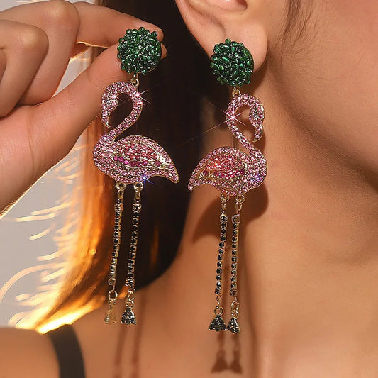 Pink Birds Crystal Earrings