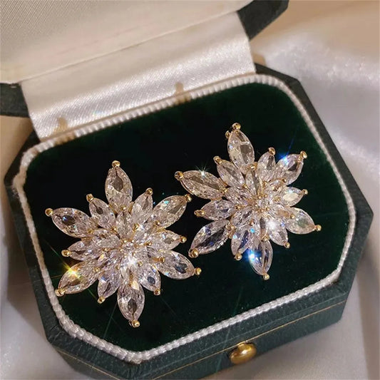 Luxury Crystal Flower Stud Earrings